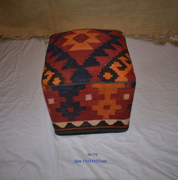 One of a Kind Kilim Rug Pouf Ottoman foot stool - #175 - Crafters and Weavers
