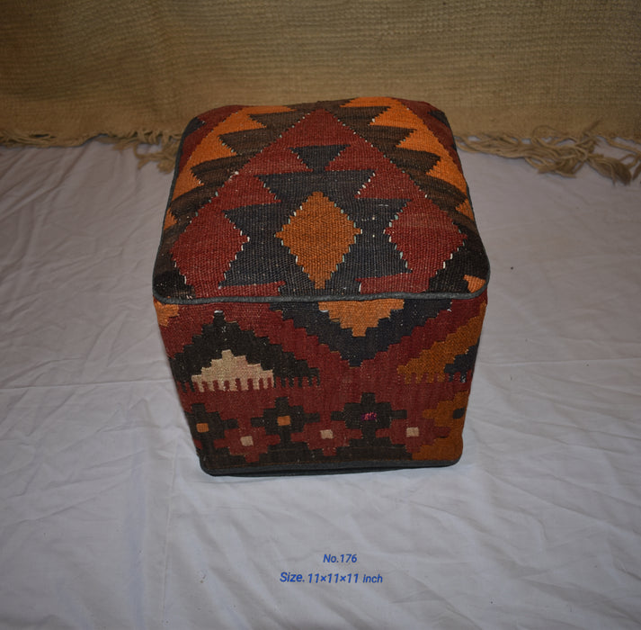 One of a Kind Kilim Rug Pouf Ottoman foot stool - #176 - Crafters and Weavers
