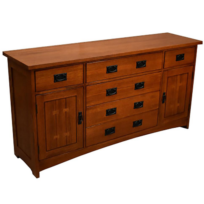 Mission Quarter Sawn Oak 6 Drawer Sideboard - 62" - Crafters and Weavers