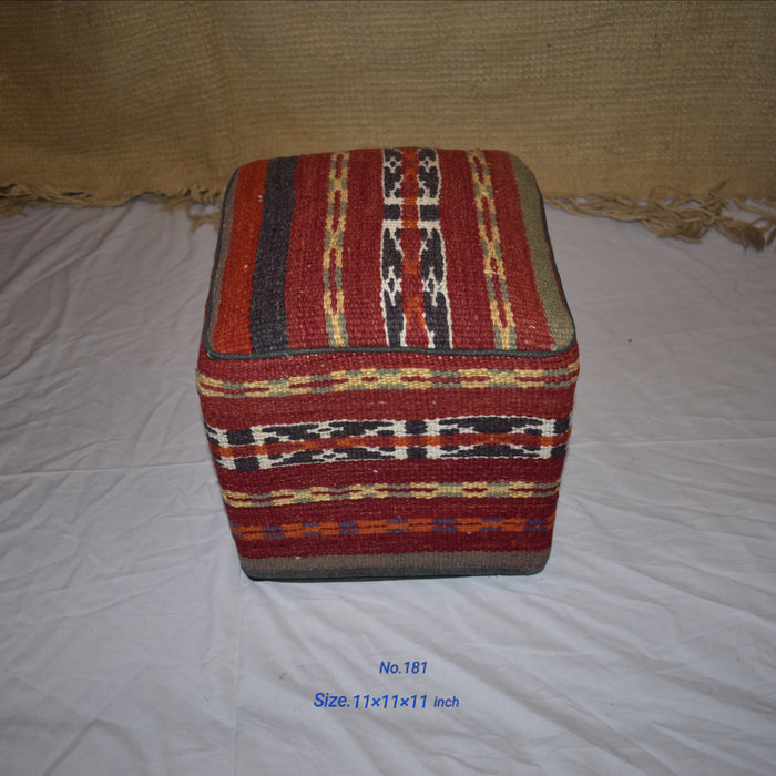One of a Kind Kilim Rug Pouf Ottoman foot stool - #181 - Crafters and Weavers