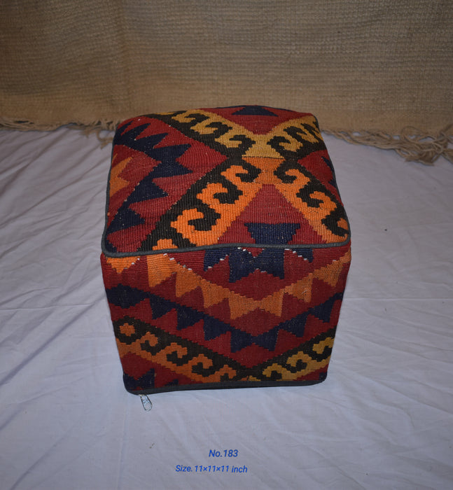 One of a Kind Kilim Rug Pouf Ottoman foot stool - #183 - Crafters and Weavers