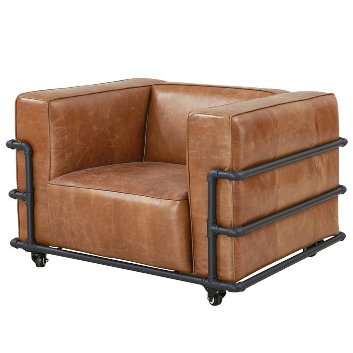 Henry Industrial Modern Leather Arm Chair (2 Colors Available) - Crafters and Weavers