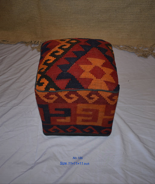 One of a Kind Kilim Rug Pouf Ottoman foot stool - #186 - Crafters and Weavers