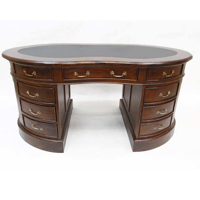 Legacy Mahogany Wood Leather Top Kidney Desk - Brown Walnut - Crafters and Weavers