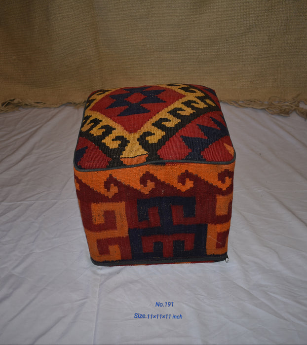 One of a Kind Kilim Rug Pouf Ottoman foot stool - #191 - Crafters and Weavers