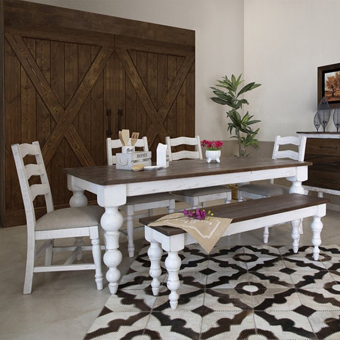 Contemporary Farmhouse Brown White Dining Set with Turned Legs