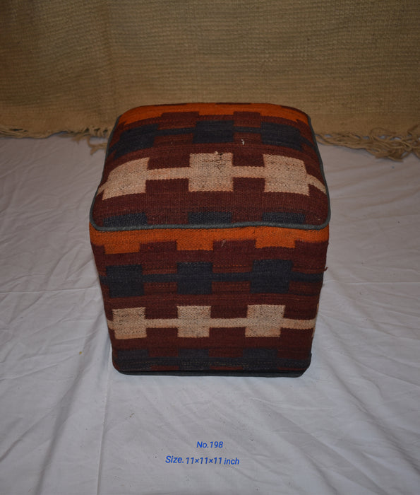 One of a Kind Kilim Rug Pouf Ottoman foot stool - #198 - Crafters and Weavers