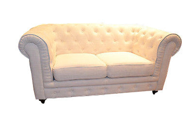 LAST ONE White Linen Chesterfield Loveseat - Crafters and Weavers