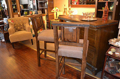 Reclaimed Wood Upholstered Bar Stool - Crafters and Weavers