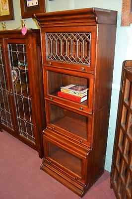 Mahogany 4 Stack 24 inch Wide Barrister Bookcase with Leaded Glass - Crafters and Weavers