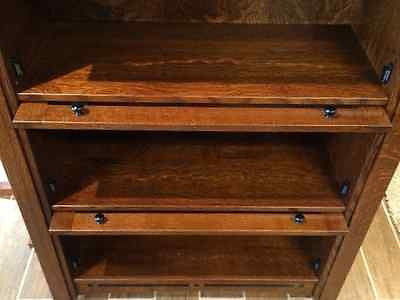 Arts and Crafts Mission Quarter Sawn White Oak Barrister Bookcase Leaded Glass - Crafters and Weavers