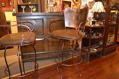 Pair of Bar Stools Iron and Upholstered Seat - Crafters and Weavers