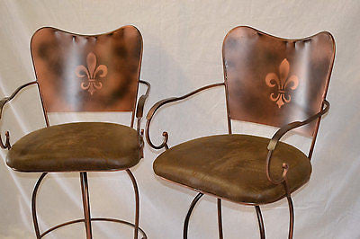 Pair of Bar Stools Iron and Upholstered Seat - Crafters and Weavers