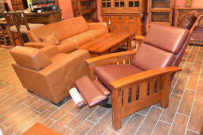 CLOSED LISTING Custom Amish Quarter Sawn White Oak & Leather Recliner - Crafters and Weavers