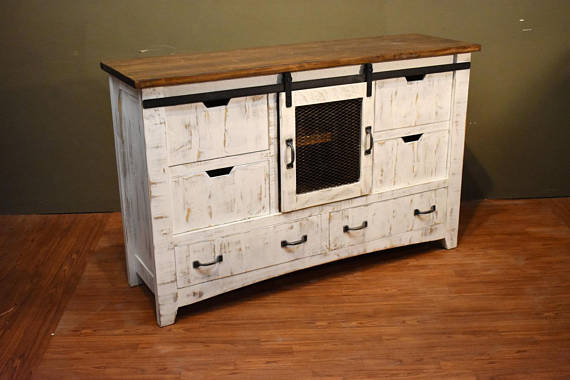 Rustic Farmhouse Solid Distressed White Wood Dresser Console Rustic Farmhouse Solid Distressed White Wood Dresser Console