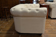 LAST ONE White Linen Chesterfield Loveseat - Crafters and Weavers