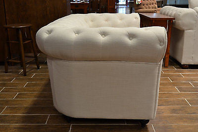 LAST ONE White Linen Chesterfield Loveseat - Crafters and Weavers