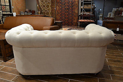 LAST ONE White Linen Chesterfield Loveseat - Crafters and Weavers