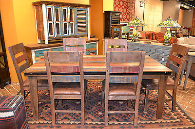 Rustic Solid Wood Painted Dining table and 6 chairs - Crafters and Weavers