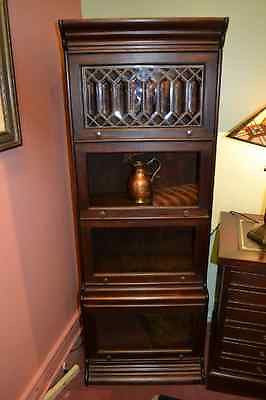 Mahogany 4 Stack 24 inch Wide Barrister Bookcase with Leaded glass - Dark Stain - Crafters and Weavers
