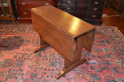 Mission Oak Drop leaf Dining Table with 4 oak chairs - Crafters and Weavers