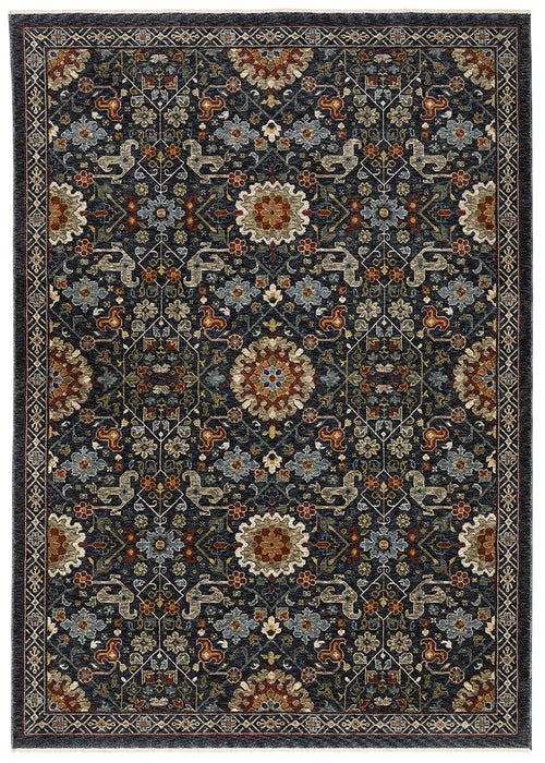 Medalia Area Rug - Navy Blue / Burnt Red / Orange 7 Sizes