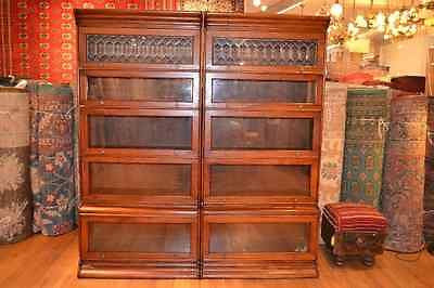 CLOSED Set of two Mahogany Barrister Bookcases with Leaded glass top stack Bookcase - Crafters and Weavers