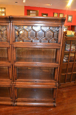 Pair of Mission Oak Barrister Bookcase with leaded glass 4 stack high - Crafters and Weavers