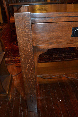 Mission Oak Library Table with 2 Drawers - Crafters and Weavers