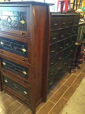 Arts and Crafts Mission Quarter Sawn White Oak Barrister Bookcase Leaded Glass - Crafters and Weavers