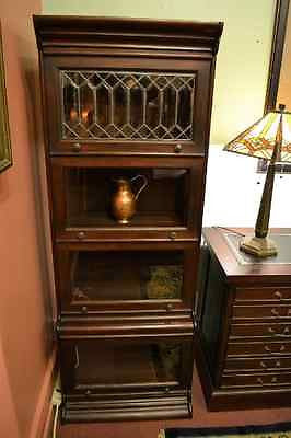Mahogany 4 Stack 24 inch Wide Barrister Bookcase with Leaded glass - Dark Stain - Crafters and Weavers