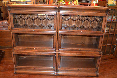 CLOSED Pair of Mission Oak Barrister Bookcase with leaded glass 3 stack high - Crafters and Weavers