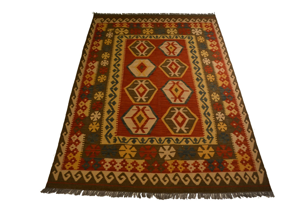 Tribal Afghan Oriental Rug 4'6" x 7'0" - Crafters and Weavers