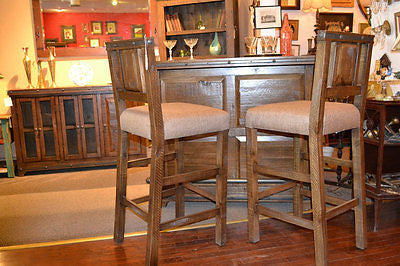Reclaimed Wood Upholstered Bar Stool - Crafters and Weavers