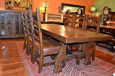 Set of 8 Rustic Solid Wood Dining Chairs - Crafters and Weavers