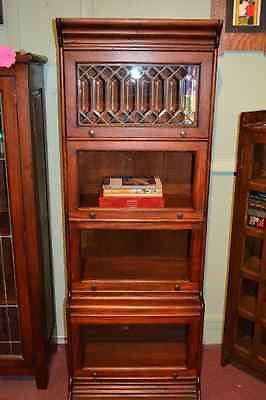Mahogany 4 Stack 24 inch Wide Barrister Bookcase with Leaded Glass - Crafters and Weavers
