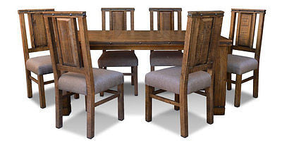 Rustic Solid Wood Dining Table with set of 6 Dining Chairs - Crafters and Weavers