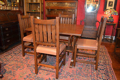 Mission Oak Drop leaf Dining Table with 4 oak chairs - Crafters and Weavers