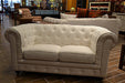 LAST ONE White Linen Chesterfield Loveseat - Crafters and Weavers