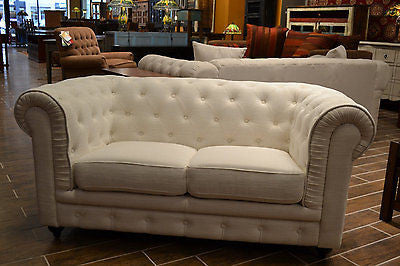 LAST ONE White Linen Chesterfield Loveseat - Crafters and Weavers