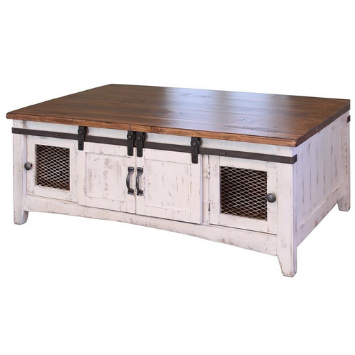 Greenview Sliding Door Coffee Table - Distressed White - Crafters and Weavers