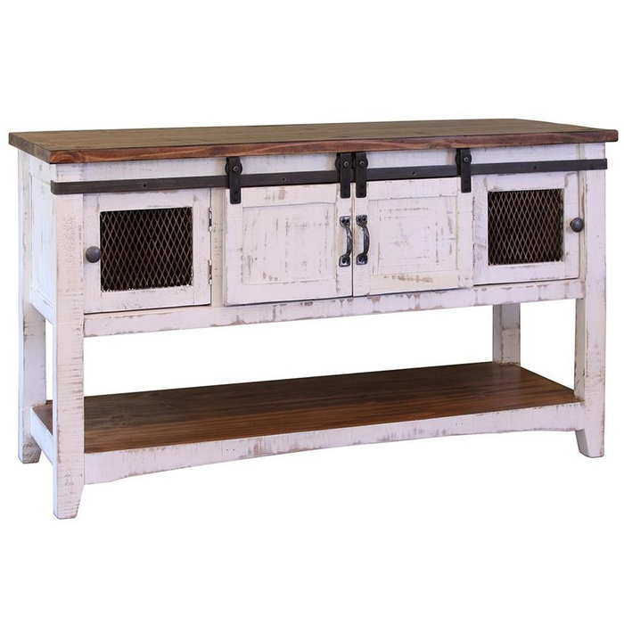 Greenview Sliding Door Console Table - Distressed White - Crafters and Weavers