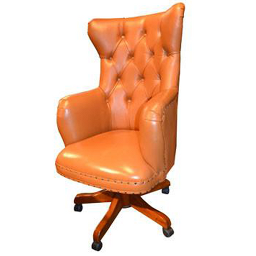 SOLD OUT Regal Tan Leather Office Chair - Crafters and Weavers