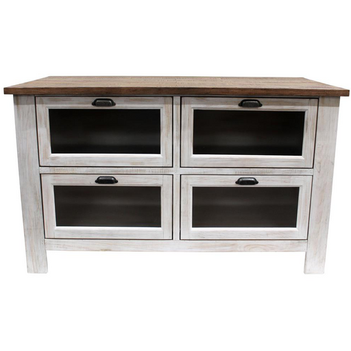 Emerson Kitchen Island - Distressed White - Crafters and Weavers