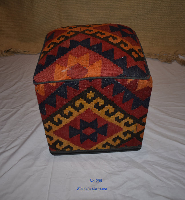 One of a Kind Kilim Rug Pouf Ottoman foot stool - #200 - Crafters and Weavers