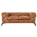 Olivia Contemporary Tufted Chesterfield Love Seat - Light Brown Leather - Crafters and Weavers
