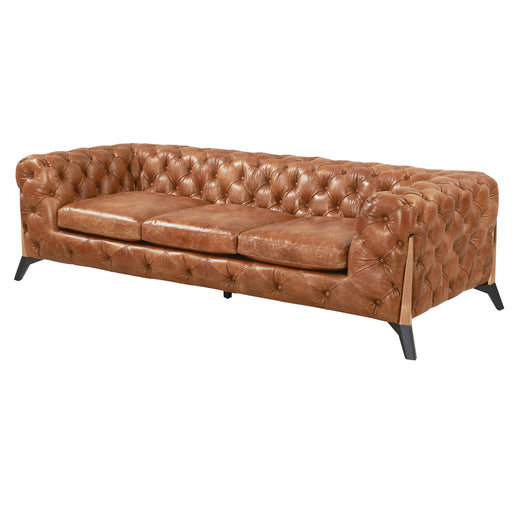 PREORDER Olivia Contemporary Tufted Chesterfield Sofa - Light Brown Leather - Crafters and Weavers
