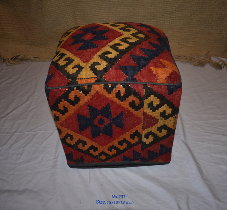 One of a Kind Kilim Rug Pouf Ottoman foot stool - #201 - Crafters and Weavers