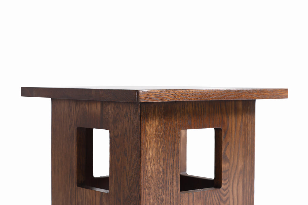 Mission Solid Oak Square End Table with Cut Outs - Walnut (W1)