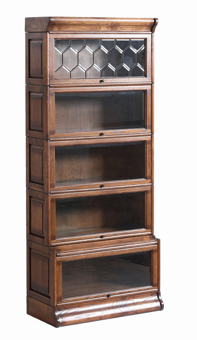 Mission Style Oak Barrister Bookcase 5 Stack High with Leaded Glass (2 Colors Available)